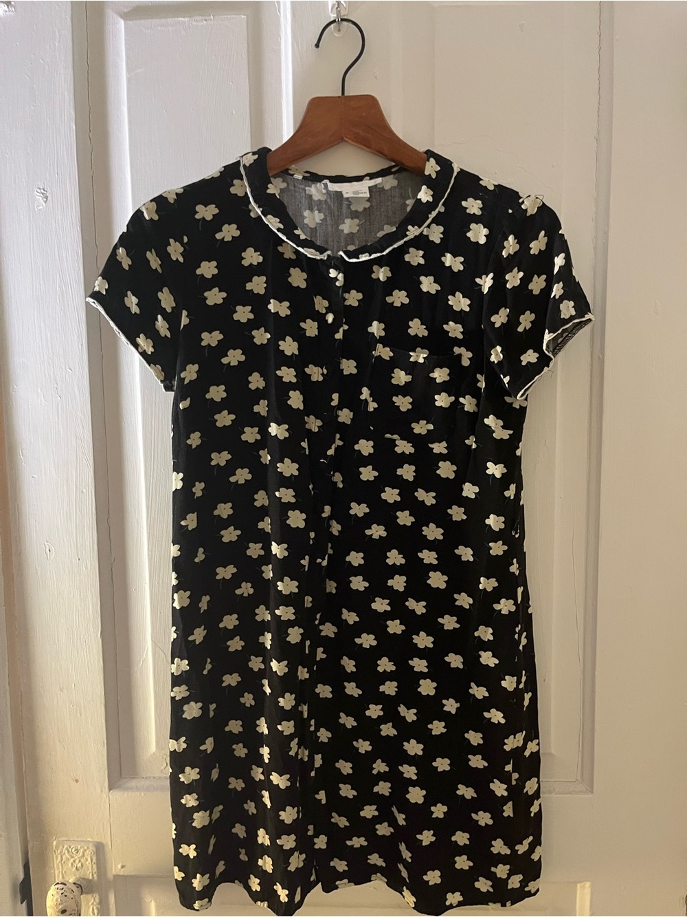 Cooperative Black Mini Dress with Cream Floral Print
